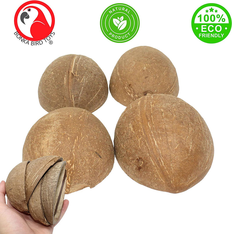 Bonka Bird Toys 1031 Pk4 Half Shell Coconuts Natural Forage Chewing Party Arts Craft Parrot Macaw African Grey
