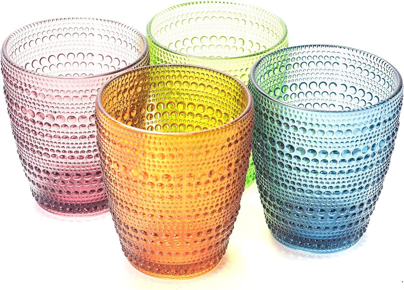 Hobnail Drinking Glasses Set of 4 Colored Vintage Glassware Farmhouse Holiday Decor 10 Oz Heavy Cups for Water Juice Milk Home & Garden > Kitchen & Dining > Tableware > Drinkware TIMEFOTO Colored  