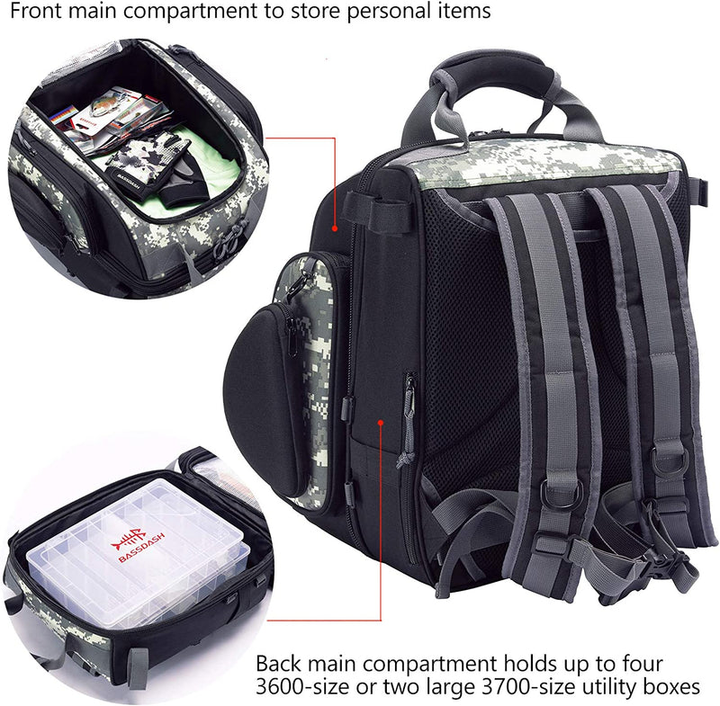 BASSDASH FP04 Fishing Tackle Backpack Water Resistant Bag with Rod Water Bottle Holder for Outdoor Camping Hiking Sporting Goods > Outdoor Recreation > Fishing > Fishing Rods Bassdash   