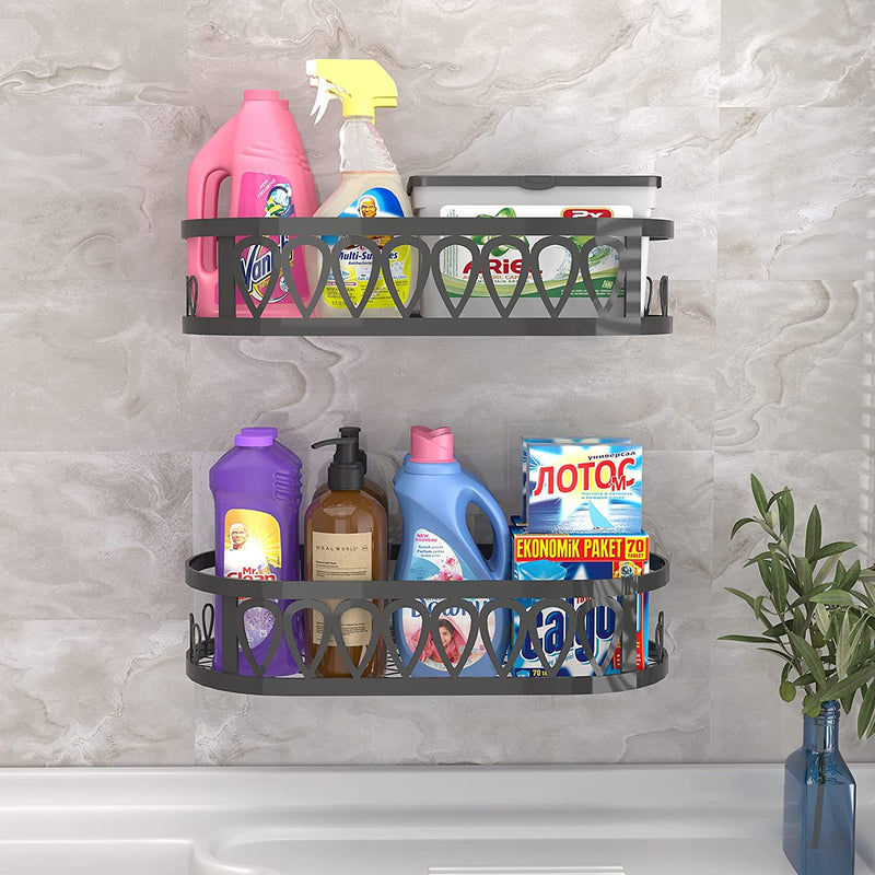 GILLAS Farmhouse 4 Pack Shower Caddy Bathroom Shelf with Toothbrush Holder , Soap Dish, No Drilling Traceless Adhesive Wall Mounted Bathroom Storage Organizer Basket with Hooks,Black Home & Garden > Household Supplies > Storage & Organization GILLAS   