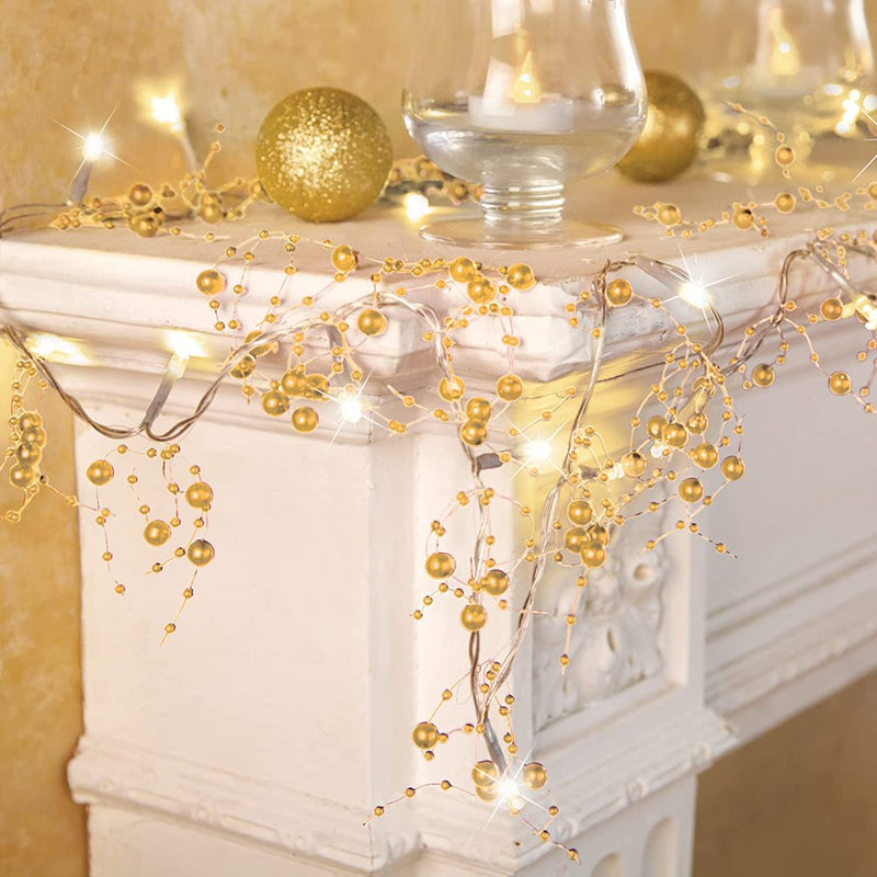 Indoor Christmas Decorations, Festive Lighted Berry Beaded Garland for New Year, Xmas Tree, Table Decor, Gold Color, 10FT 30LED Home Home & Garden > Decor > Seasonal & Holiday Decorations& Garden > Decor > Seasonal & Holiday Decorations Zukuco   