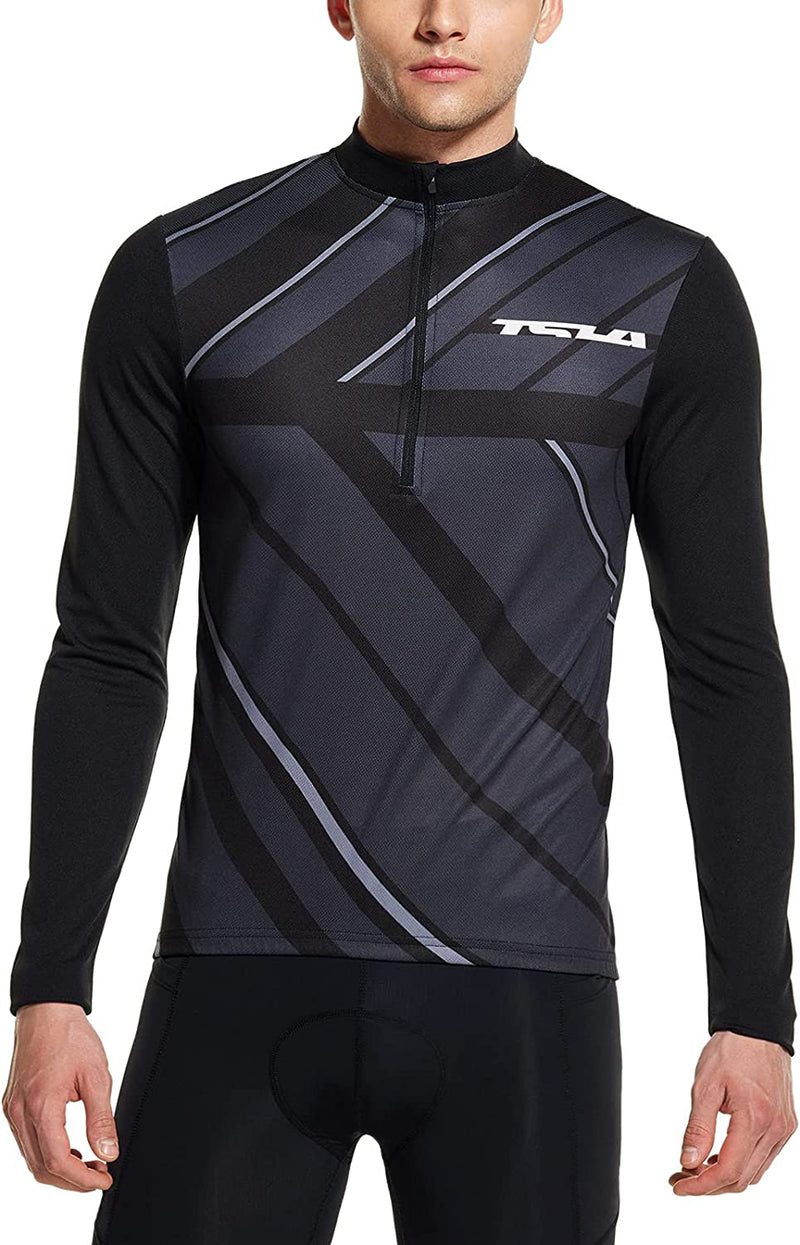 TSLA Men'S Long Sleeve Bike Cycling Jersey, Quick Dry Breathable Reflective Biking Shirts with 3 Rear Pockets Sporting Goods > Outdoor Recreation > Cycling > Cycling Apparel & Accessories Tesla Gears   