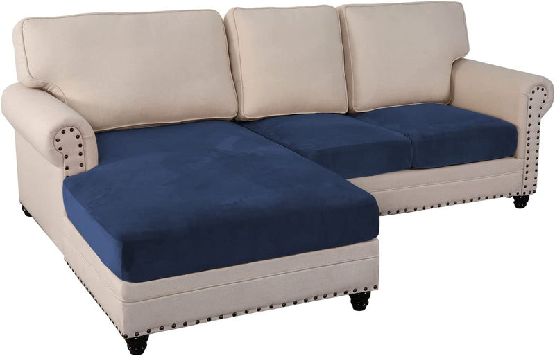 Sectional Couch Covers 4 Piece Couch Covers for Sectional Sofa L Shape Velvet Separate Cushion Couch Chaise Cover Elastic Furniture Protector for Both Left/Right Sectional Couch(4 Seater, Brown) Home & Garden > Decor > Chair & Sofa Cushions PrinceDeco Navy 3 Seater 