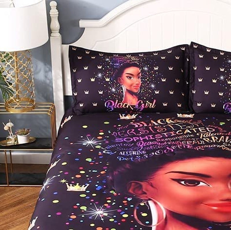 Geilioo Black Girl Comforter Sets African Girl Bedding Comforter Sets Queen Size Colorful Black Woman Bedding Sets for Girls(Queen, Color3) Home & Garden > Linens & Bedding > Bedding Geilioo   