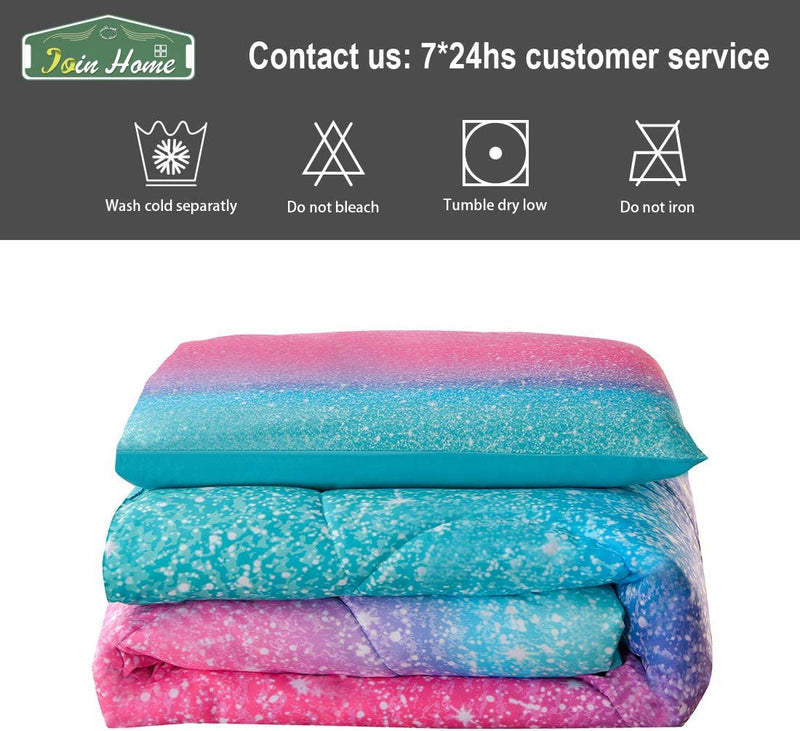 Jqinhome Twin Glitter Comforter Sets for Girls , 3D Colorful Duvet Pink Rainbow Themed Bedding, All-Season Reversible Quilted Duvet, for Girls Teen Women - Includes 1 Comforter, 1 Pillowcase Home & Garden > Linens & Bedding > Bedding JQinHome   