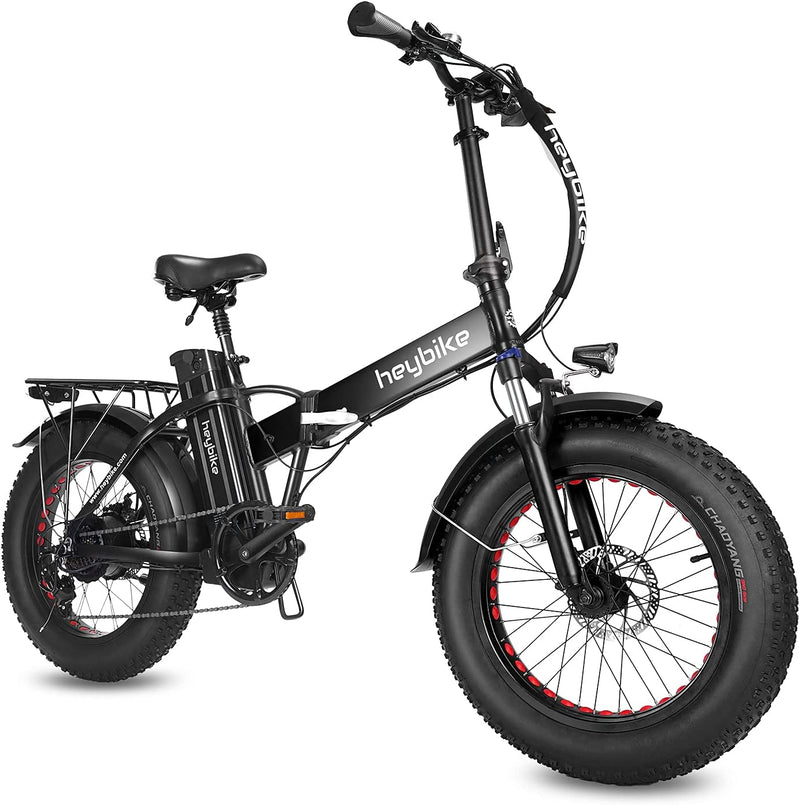 Heybike Mars Electric Bike Foldable 20" X 4.0 Fat Tire Electric Bicycle with 500W Motor, 48V 12.5AH Removable Battery and Dual Shock Absorber for Adults Sporting Goods > Outdoor Recreation > Cycling > Bicycles Heybike Black Standard 