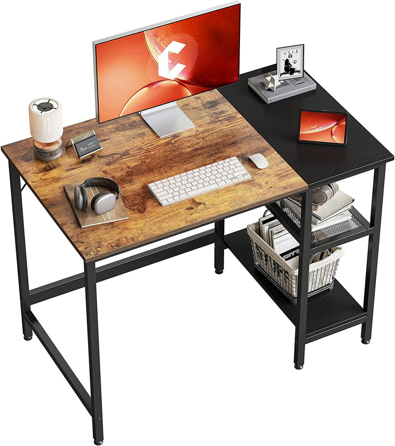 Cubicubi Computer Home Office Desk, 63 Inch Small Desk Study Writing Table with Storage Shelves, Modern Simple PC Desk with Splice Board, Black/Brown Home & Garden > Household Supplies > Storage & Organization CubiCubi Brown/Black 40 inch 