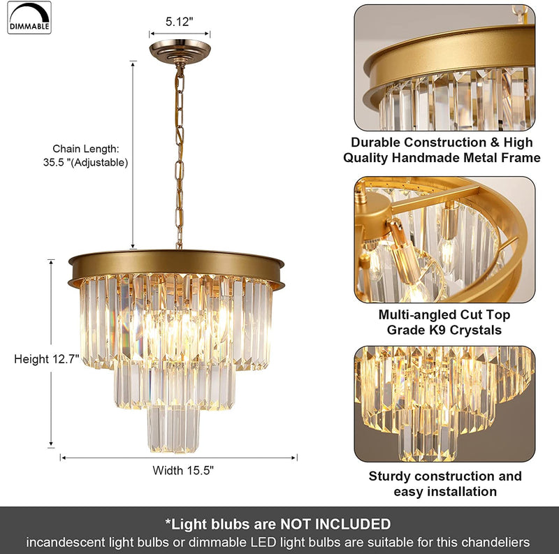 AXILIXI Gold Crystal Chandeliers 16” Modern Ceiling Pendant Light Fixture for Dining Room Dimmable Small Flush Mount Chandeliers round for Foyer Kitchen Island Entryway Home & Garden > Lighting > Lighting Fixtures > Chandeliers A AXILIXI   