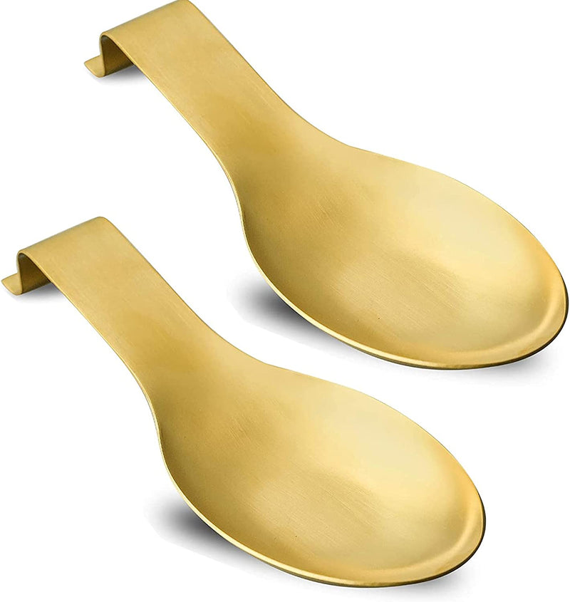Stainless Steel Spoon Rest (2 Pack), VOJACO Spoon Rest for Kitchen Counter, Gold Spoon Holder for Stove Top for Spoons, Ladle, Spatula, Cooking Utensils or Kitchen Tools – Dishwasher Safe Home & Garden > Kitchen & Dining > Kitchen Tools & Utensils VOJACO Gold  