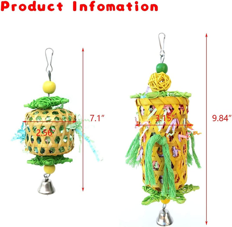 Cooshou 3Pcs Bird Parrot Shredder Toys Handmade Bamboo Parrot Conures Chewing Toy with Rattan Five-Pointed Stars Small Bird Hanging Swing Foraging Toy for Cockatiels Budgie Parroket