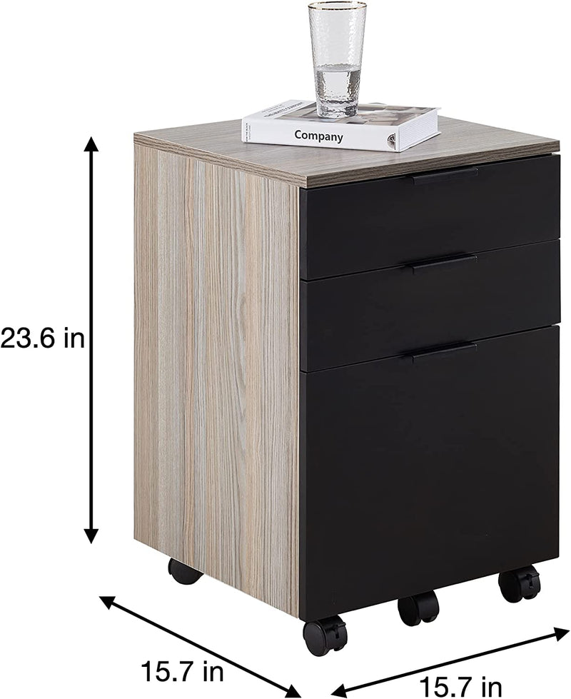 JJS 3 Drawer Rolling Wood File Cabinet with Locking Wheels, Home Office Portable Vertical Mobile Wooden Storage Filing Cabinet for Letter Size, Black Home & Garden > Household Supplies > Storage & Organization JJS   