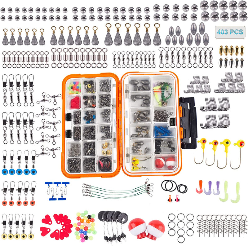 HERCULES Fishing Accessories Kit, 403Pcs Fishing Tackle Kit with Tackle Box Including Jig Hook, Swivels Snap, Sinker Weight Freshwater Saltwater Fishing Stuff, Lure Angler Fishing Starter Kit, Black Sporting Goods > Outdoor Recreation > Fishing > Fishing Tackle Herculespro.com Orange Accessories Included 