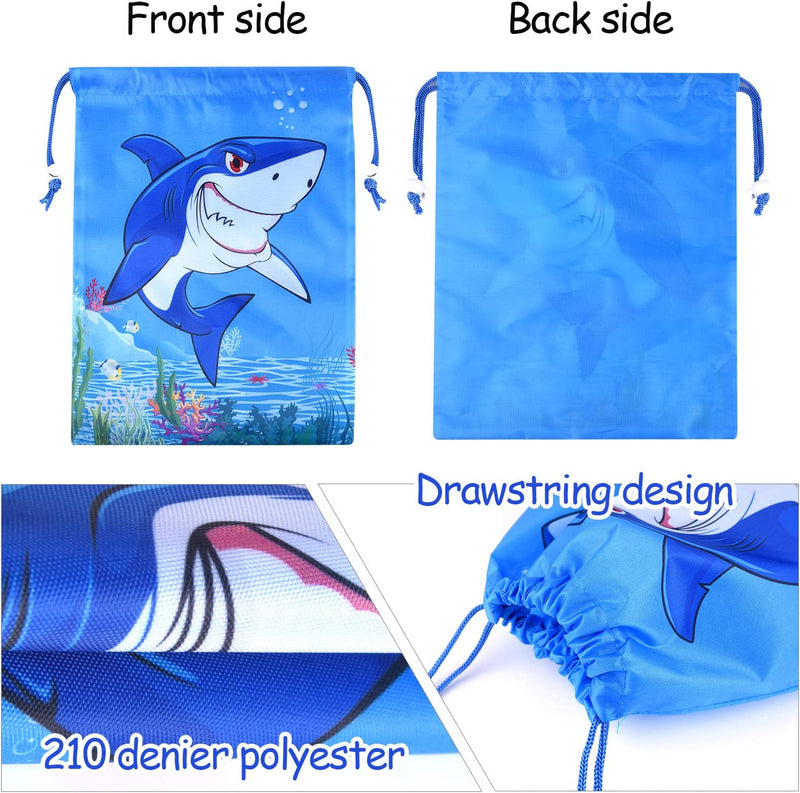 FEPITO 12 Pack Shark Party Favors Bags Shark Drawstring Bags Bulk Goodie Bags,Gift Bags,Treat Bags for Shower Party