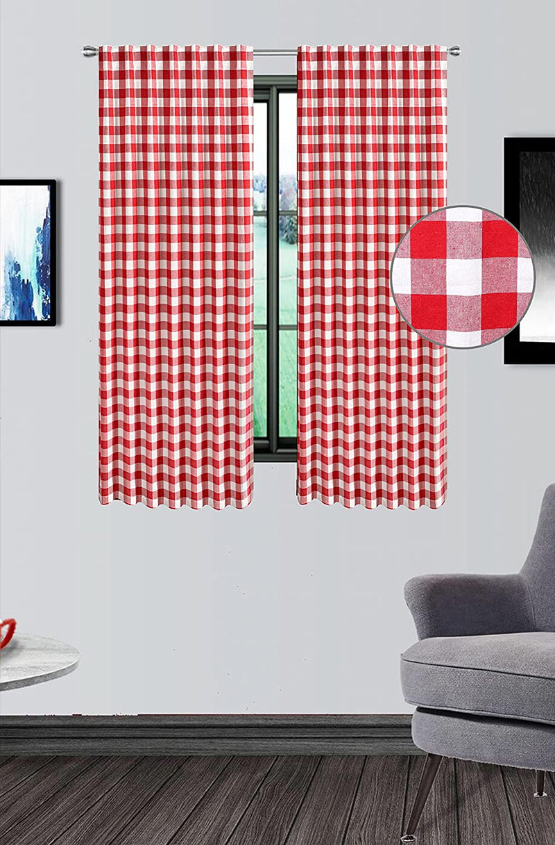 Light & Pro Black and White Gingham Check Curtain - Window Treatment Décor Panel for Kitchen Nursery Bedroom Livingroom - Buffalo Plaid Rod Pocket Curtains Pack of 2 - 50X63 Inch Home & Garden > Decor > Window Treatments > Curtains & Drapes Light & Pro Red White 50x63 