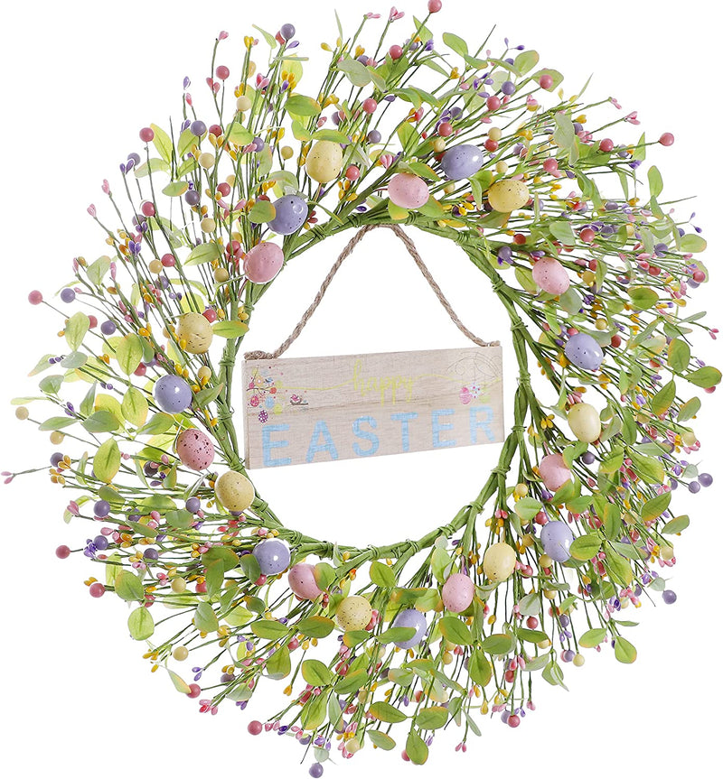 Violetevergarden Easter Egg Wreath,20 Inch Artificial Easter Wreaths for Front Door Easter Wreaths with Happy Easter Sign Rustic Easter Decorations for Indoor Outdoor Decor and Easter Celebration Home & Garden > Decor > Seasonal & Holiday Decorations VioletEverGarden   