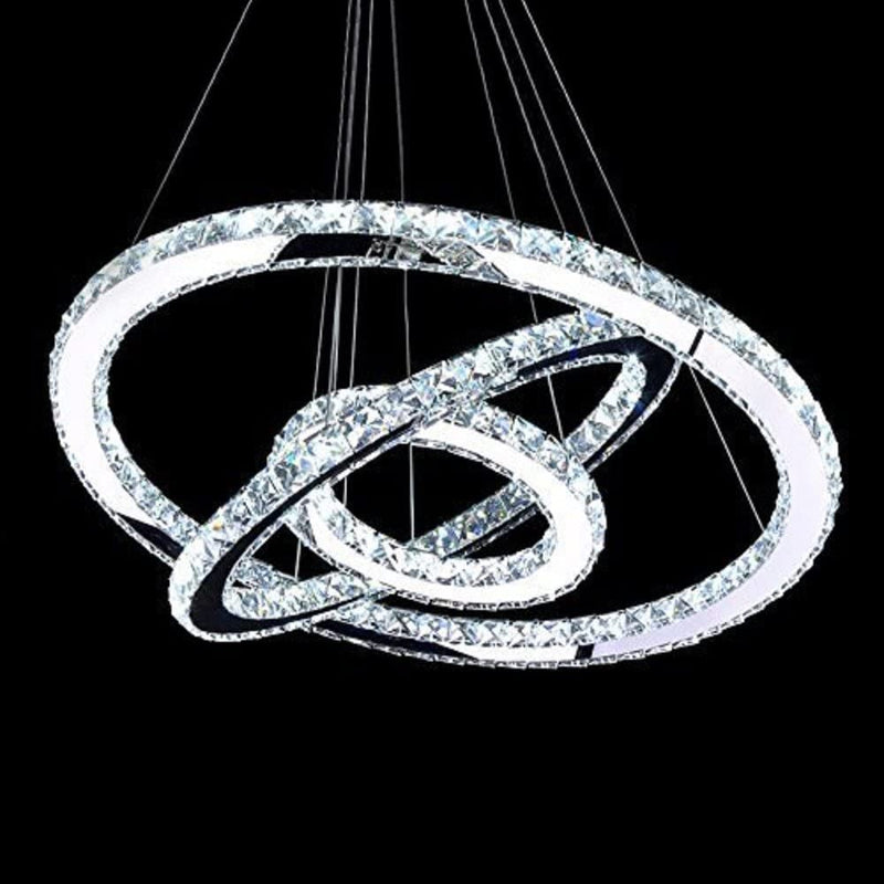 MEEROSEE Crystal Chandeliers Modern LED Ceiling Lights Fixtures Chandelier Lighting Dining Room Pendant Lights Contemporary 3 Rings Adjustable Stainless Steel Cable DIY Design Home & Garden > Lighting > Lighting Fixtures > Chandeliers MEEROSEE Lighting   