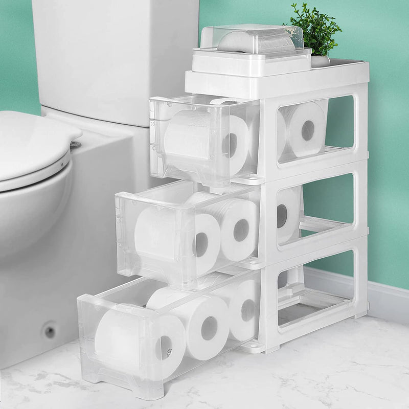 Conworld Super Light Weight Slim Plastic Bathroom Storage, Self-Assembling Bathroom Organizer 5 Tier Slim Storage Cart with 4 Wheels (Product Comes with Installation Instructions and Video)