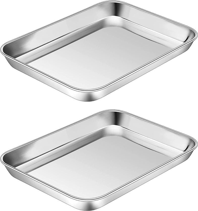 P&P CHEF Baking Cookie Sheet Set of 2, Stainless Steel Baking Sheets Pan Oven Tray, Rectangle 16”X12”X1”, Non Toxic & Durable Use, Mirror Finished & Easy Clean