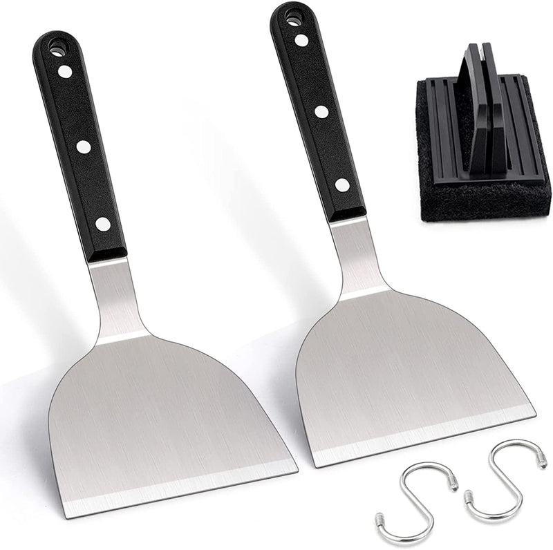 Leonyo Metal Spatula Set of 2, Stainless Steel Griddle Turner Spatula for Flat Top Grilling Flipping Cooking Hamburger BBQ Teppanyaki, Grill Accessories Tool for Smash Burgers, Pancake, Wood Handle Home & Garden > Kitchen & Dining > Kitchen Tools & Utensils Leonyo Plastic Handle, Wide Spatula x 2 + Brush  