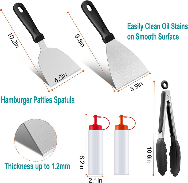 Griddle Accessories Kit 9 Pieces Exclusive Griddle Tools with Carry Bag Long Short Spatulas Set Flat Top Grill Cooking Kit Metal Spatula Griddle Scraper for Outdoor BBQ Teppanyaki and Camping