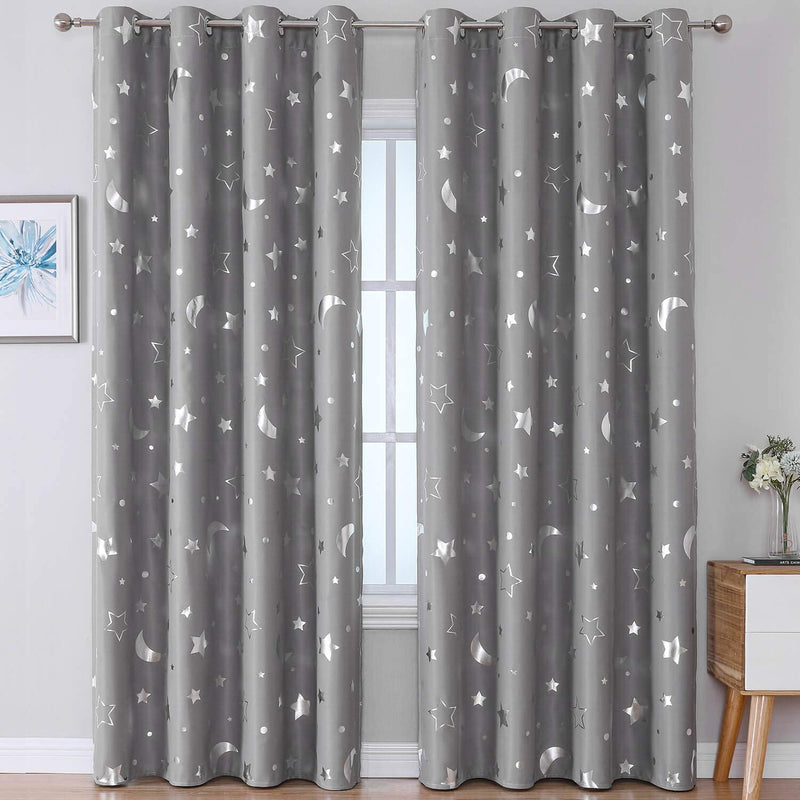Navy Blue Blackout Galaxy Curtains 84 Inch for Nursery Bedroom, Soundproof Kids Room Darkening Grommet Constellation Curtain Drapes 2 Panels for Living/Dining Room Home & Garden > Decor > Window Treatments > Curtains & Drapes WUBODTI Grey 52×84 