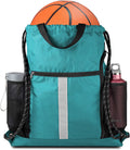 Drawstring Backpack Sports Gym Bag with Shoe Compartment and Two Water Bottle Holder Home & Garden > Household Supplies > Storage & Organization BeeGreenbags Teal 16" x 19.5" 