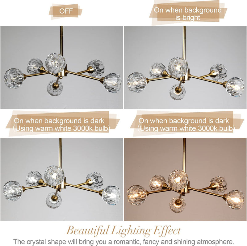 Weesalife Sputnik Chandeliers Mid Century Crystal Pendant Light Chandelier 6 Lights Contemporary Brass Branches Chandeliers Ceiling Light Fixtures for Dining Room Bedroom Living Room Home & Garden > Lighting > Lighting Fixtures > Chandeliers ZYuan Lighting   