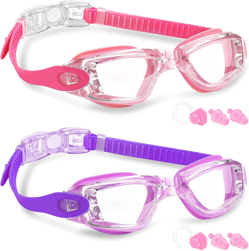 Elimoons Kids Swim Goggles for Child Teen Boys Age 6-15, anti Fog No Leak-2Pack Sporting Goods > Outdoor Recreation > Boating & Water Sports > Swimming > Swim Goggles & Masks Elimoons C.clear Pink+clear Purple  
