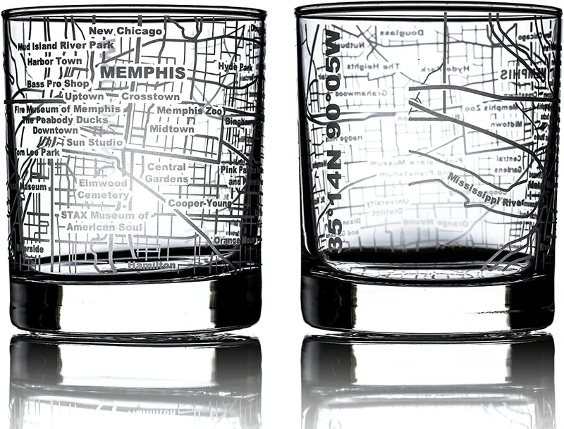 Greenline Goods Whiskey Glasses - 10 Oz Tumbler Gift Set for Denver Lovers, Etched with Denver Map | Old Fashioned Rocks Glass - Set of 2 Home & Garden > Kitchen & Dining > Barware Greenline Goods Memphis  