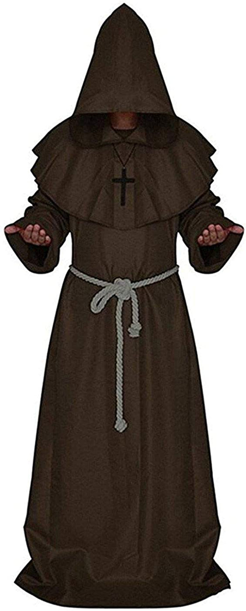 LHJ Friar Medieval Hooded Monk Renaissance Priest Robe Costume Cosplay  LHJ Brown Large 