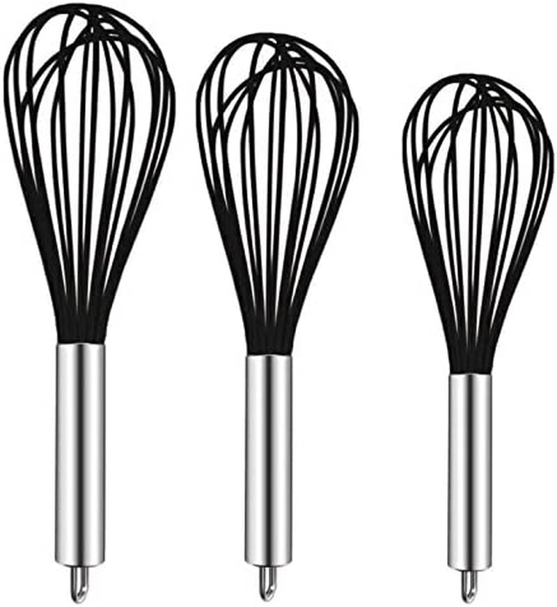 TEEVEA Silicone Whisk 3 Pack Upgraded Kitchen Silicone Whisk Balloon Wire Whisk Set Sturdy Egg Beater Baking Tools for Blending Whisking Beating Stirring Cooking Baking Home & Garden > Kitchen & Dining > Kitchen Tools & Utensils TEEVEA Silicone Whisk Black 3 Pack  
