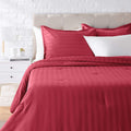 Damask Stripe Comforter Set - Soft, Easy-Wash Microfiber - Full/Queen, Burgundy