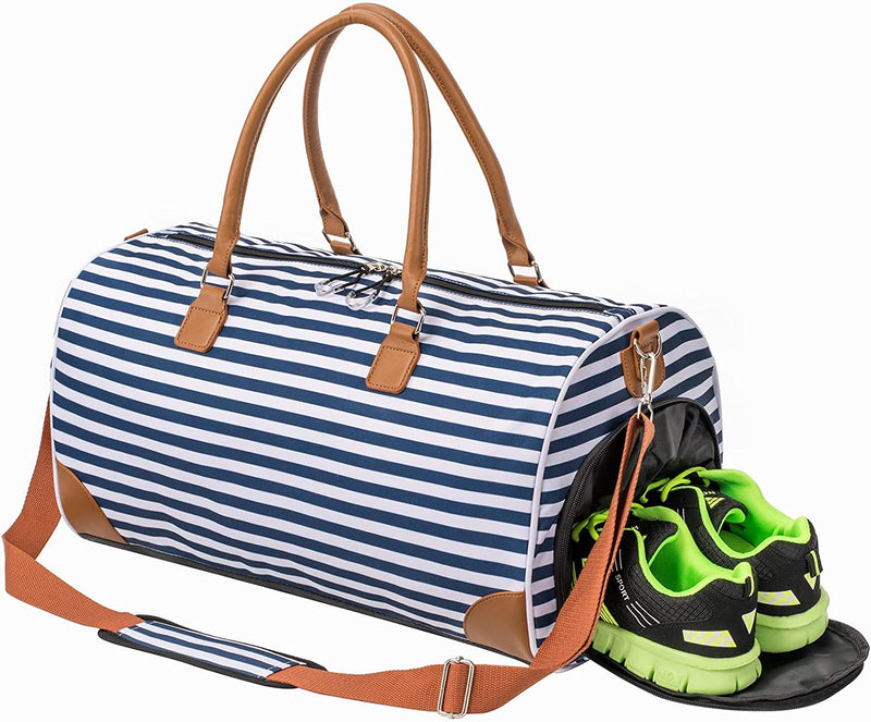 Kuston Sports Gym Bag with Shoes Compartment &Wet Pocket Gym Duffel Bag Overnight Bag for Men and Women (Stripe Blue)