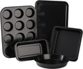 Tebery 5 Pack Nonstick Bakeware Set Includes Cookie Sheet, Loaf Pan, Square Pan, round Cake Pan, 12 Cups Muffin Pan