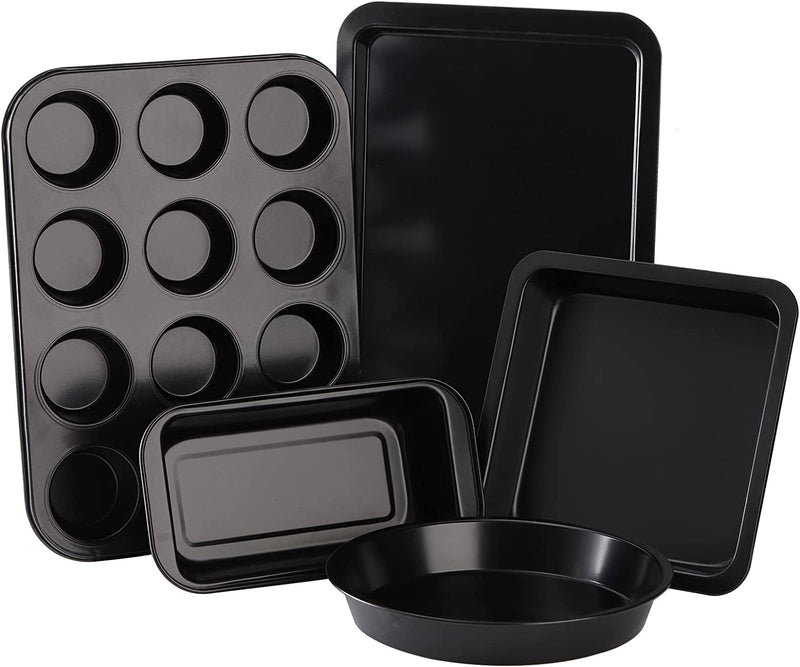 Tebery 5 Pack Nonstick Bakeware Set Includes Cookie Sheet, Loaf Pan, Square Pan, round Cake Pan, 12 Cups Muffin Pan Home & Garden > Kitchen & Dining > Cookware & Bakeware Tebery PanSetCS-5  