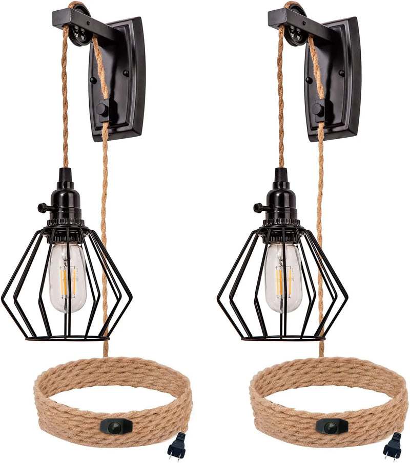 ALAISLYC 3 Light Plug in Pendant Lights Cord Hanging Lamp Kit with Switch 22 Ft Long Hemp Rope Farmhouse Pndant Light Cord Lighting Fixture Kits DIY Hanging Light Home & Garden > Lighting > Lighting Fixtures ALAISLYC 2 Pack/Dimmable  
