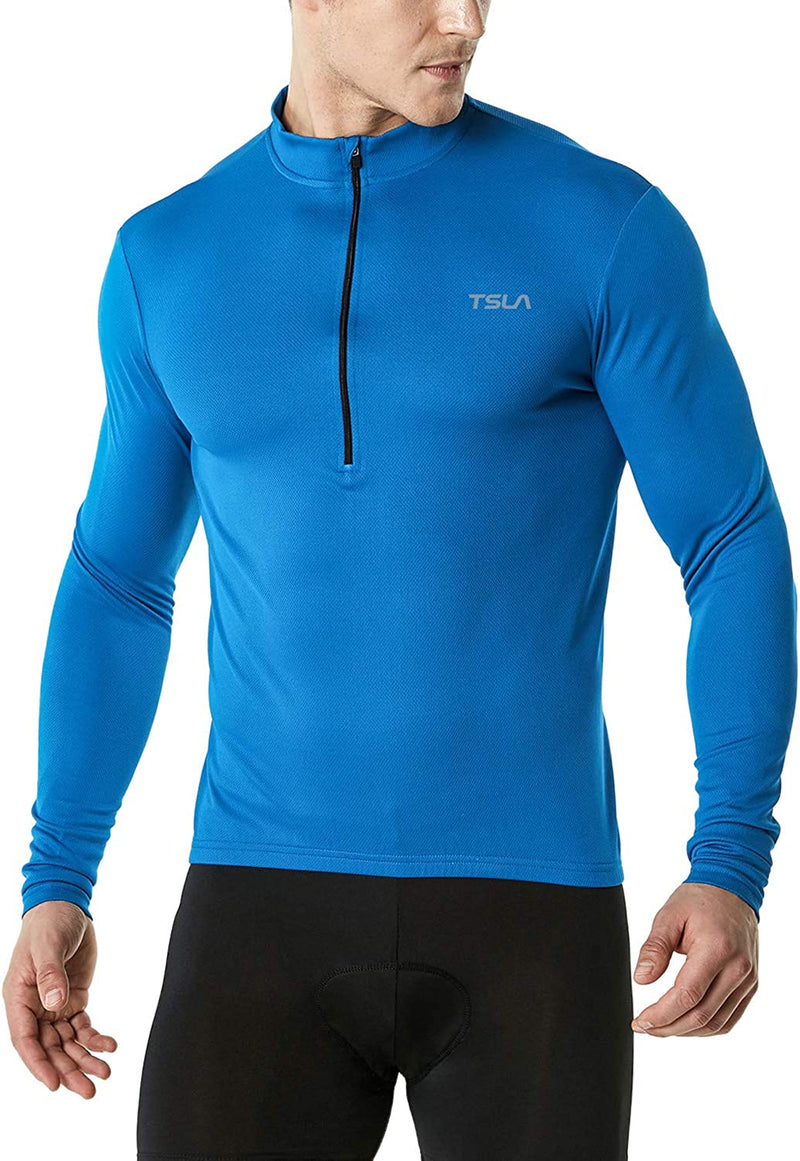 TSLA Men'S Long Sleeve Bike Cycling Jersey, Quick Dry Breathable Reflective Biking Shirts with 3 Rear Pockets Sporting Goods > Outdoor Recreation > Cycling > Cycling Apparel & Accessories Tesla Gears Cycle Long Sleeve Sky Blue Medium 