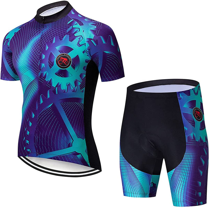 CHAOS MONKEY Men'S Cycling Jersey Set Biking Clothes Road Bike Shorts Padded Outfit Bicycle Shirts Short Sleeve MTB Sporting Goods > Outdoor Recreation > Cycling > Cycling Apparel & Accessories CHAOS MONKEY Navy Small 