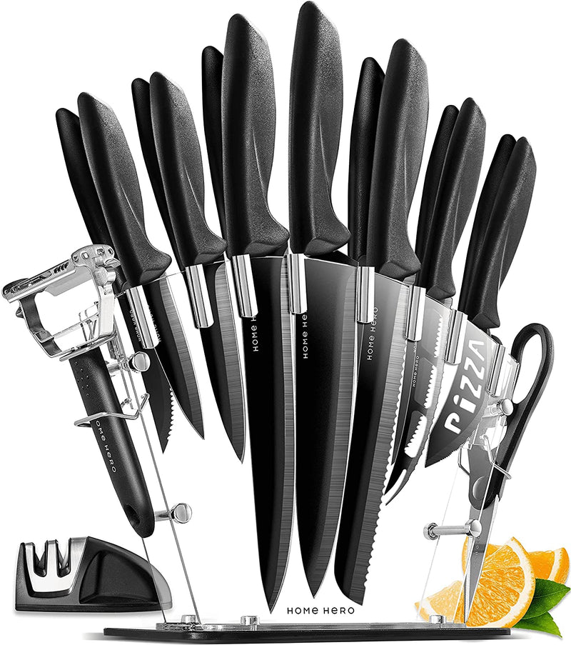 Home Hero Kitchen Knife Set - 17 Piece Chef Knife Set with Stainless Steel Knives Set for Kitchen with Accessories Home & Garden > Kitchen & Dining > Kitchen Tools & Utensils > Kitchen Knives Home Hero 17 Piece Set -Black  