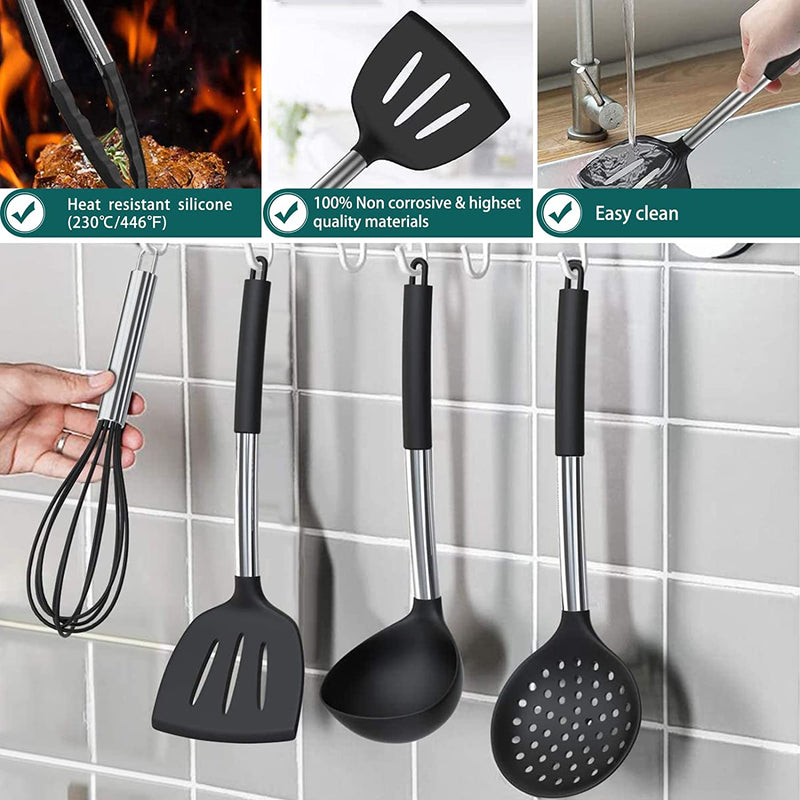 Silicone Cooking Utensil Set,Umite Chef Kitchen Utensils 15Pcs Cooking Utensils Set Non-Stick Heat Resistan Bpa-Free Silicone Stainless Steel Handle Cooking Tools Whisk Kitchen Tools Set - Grey Home & Garden > Kitchen & Dining > Kitchen Tools & Utensils Umite Chef   