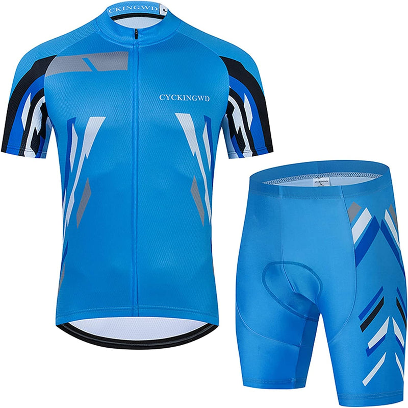 Men'S Cycling Jersey Set Biking Clothes Bicycle Short Sleeve Set with 3D Padded Quick Dry Breathable Sporting Goods > Outdoor Recreation > Cycling > Cycling Apparel & Accessories CYCKINGWD Blue Small 