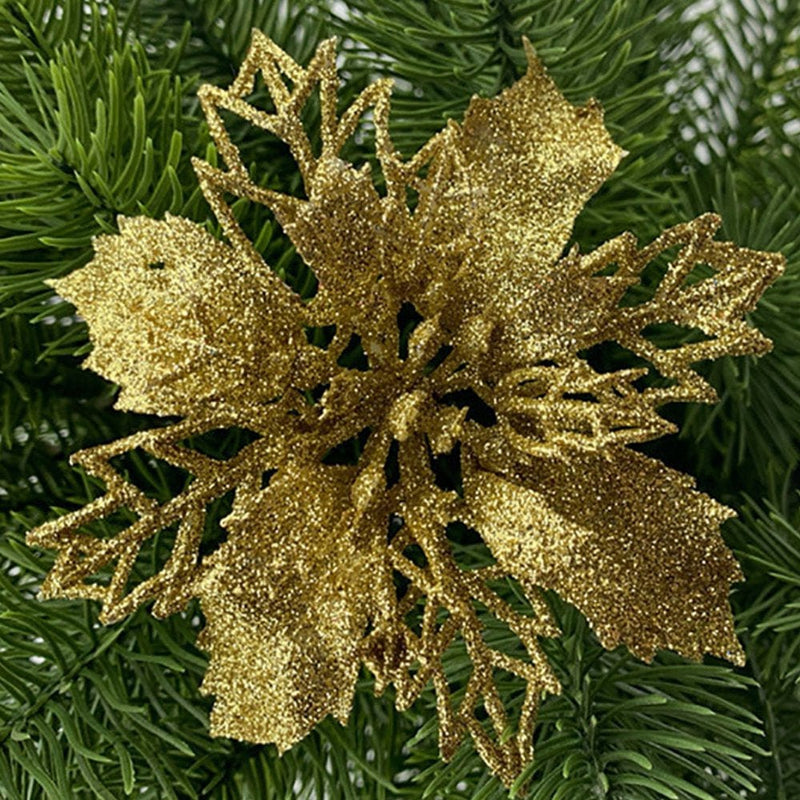 1/10 Pcs Christmas Large Poinsettia Glitter Flower Tree Decorations Xmas Party Home Home & Garden > Decor > Seasonal & Holiday Decorations& Garden > Decor > Seasonal & Holiday Decorations WODLLCHD 10 Pcs Gold 