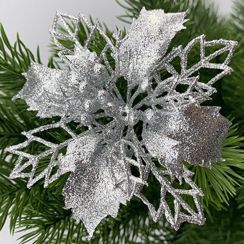 1/10 Pcs Christmas Large Poinsettia Glitter Flower Tree Decorations Xmas Party Home Home & Garden > Decor > Seasonal & Holiday Decorations& Garden > Decor > Seasonal & Holiday Decorations WODLLCHD 10 Pcs Silver 