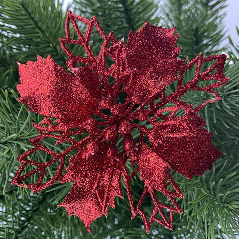 1/10 Pcs Christmas Large Poinsettia Glitter Flower Tree Decorations Xmas Party Home Home & Garden > Decor > Seasonal & Holiday Decorations& Garden > Decor > Seasonal & Holiday Decorations WODLLCHD 10 Pcs Red 