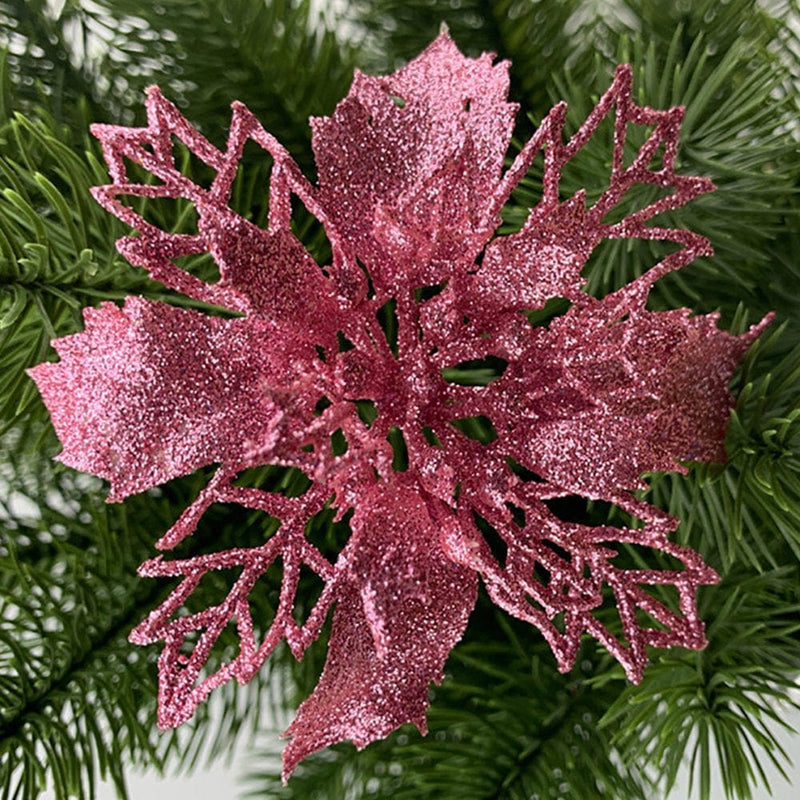 1/10 Pcs Christmas Large Poinsettia Glitter Flower Tree Decorations Xmas Party Home Home & Garden > Decor > Seasonal & Holiday Decorations& Garden > Decor > Seasonal & Holiday Decorations WODLLCHD 10 Pcs Pink 