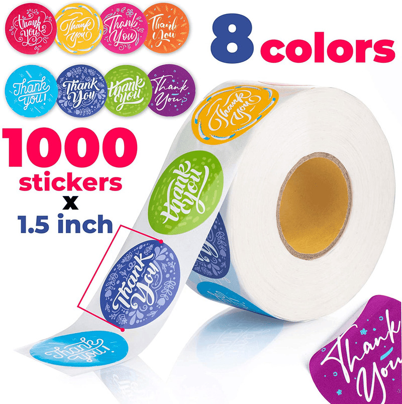 1.5” Marbs Thank You Stickers -1000pcs Roll - Water Resistant - Decorative Sealing Stickers for Delivery, Decoration, Gifts, Packaging, Party, Weddings, Christmas Gifts & More (8 Colors) Home & Garden > Decor > Seasonal & Holiday Decorations& Garden > Decor > Seasonal & Holiday Decorations MARBS   