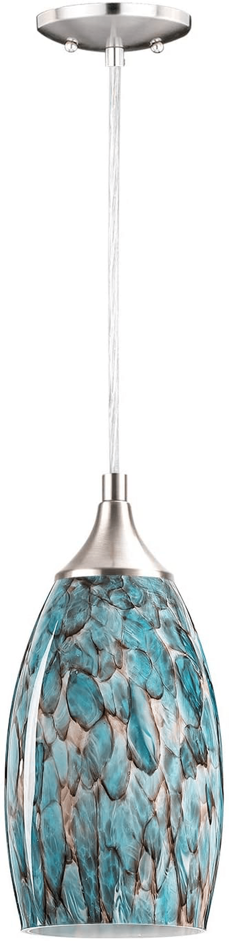 1-Light Pendant Light, Handcrafted Art Glass Hanging Light with Brushed Nickel Finished Adjustable Cord for Kitchen Island (Blue) Home & Garden > Lighting > Lighting Fixtures COOSA   
