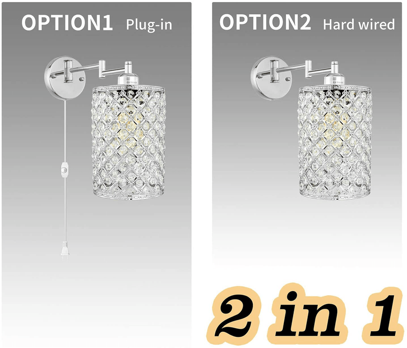 1-Light Wall Lamp Modern Style Metal round Lampshade Decorative Dimmable Crystal E26 Base Wall Lights Industrial Swing Arm Wall Sconce for Home Decor Plug-In Wall Lamp 67.59 Inch Cord Home & Garden > Lighting > Lighting Fixtures > Wall Light Fixtures KOL DEALS   