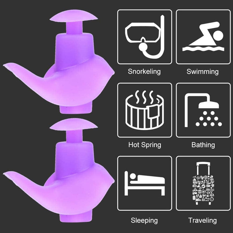1 Pair Waterproof Swimming Ear Plugs Professional Silicone anti Noise Earplugs Soft Protective Protector Reusable for Swimming Diving Surfing Slee, for Baby, Toddlers, Kids and Adult(Purple) Sporting Goods > Outdoor Recreation > Boating & Water Sports > Swimming Wbestexercises   