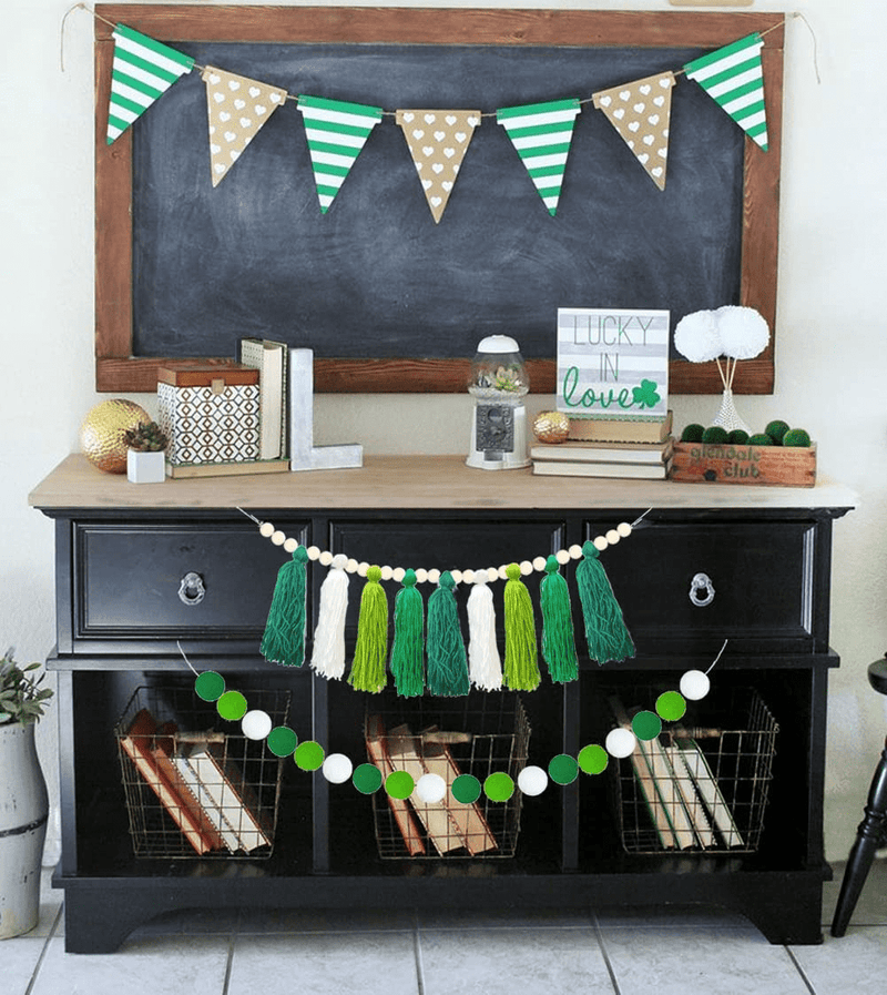 1 Piece Boho Tassel Garland 1 Piece Pom Pom Garlands Balls Garland and 1 Piece Wooden Bead Garland with Felt Heart for for St. Patrick'S Day Irish Party Indoor Outdoor Home Supplies Arts & Entertainment > Party & Celebration > Party Supplies Medoore   